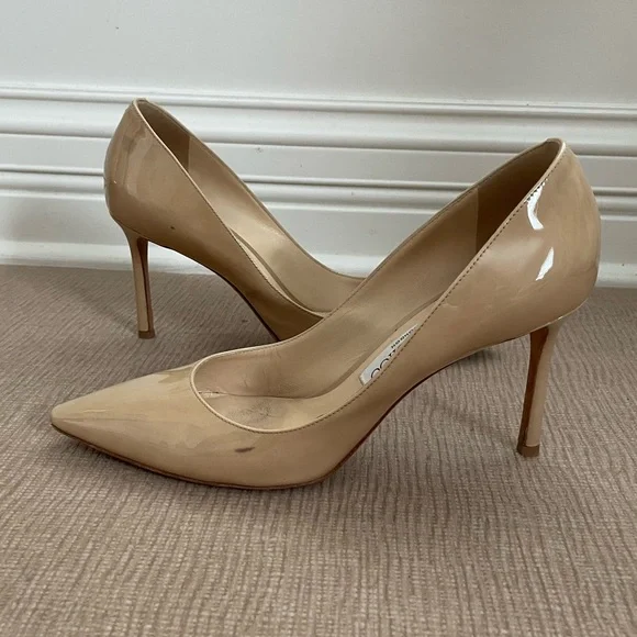 JIMMY CHOO Romy Patent Leather Point Toe Pumps size 38
